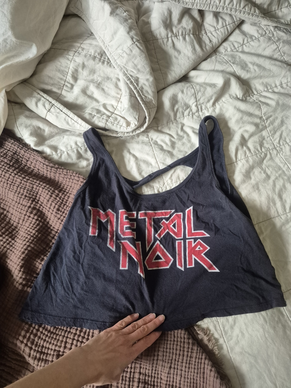 Black Graphic Crop Tank with 'METAL NOIR' Print